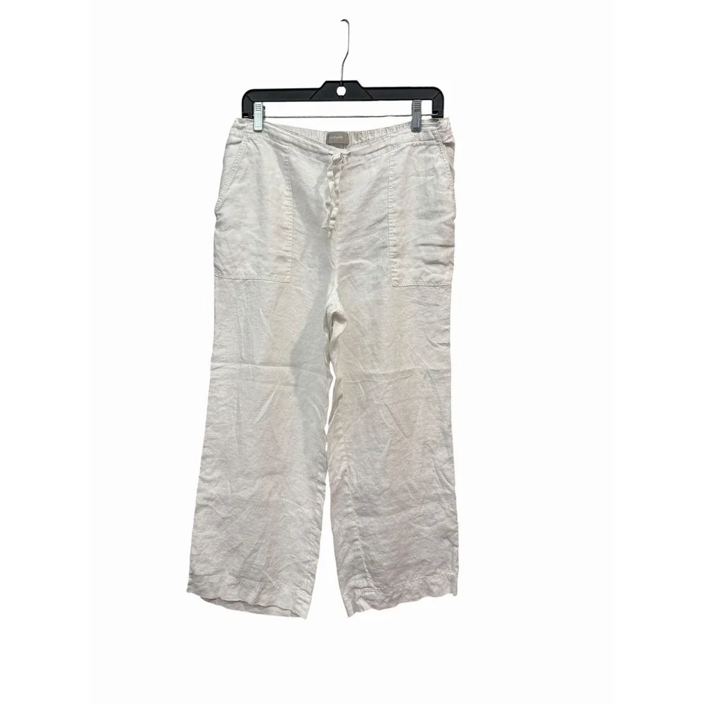 Everlane Pants Women's 8 White 100% Linen Patch Pocket Wide Leg Crop #CC12-1